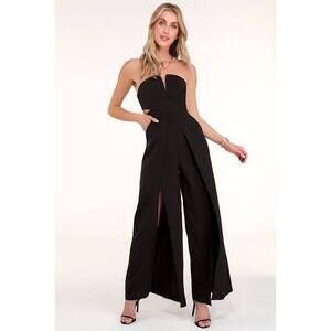 Lulus Dream It Black Strapless Cutout Jumpsuit - Size S